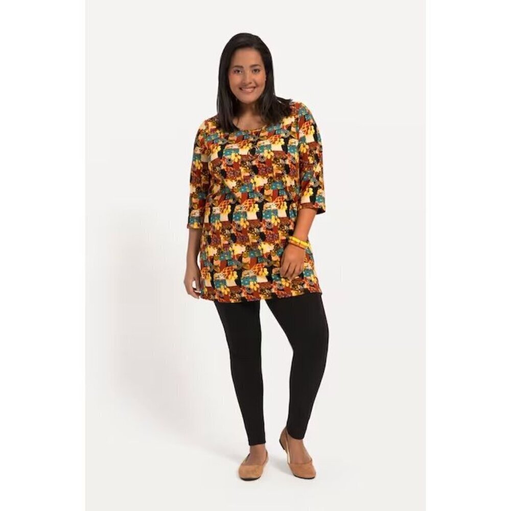 Ulla Popken New With Tags Plus 20/22 Tunic Unique Fall Tone Print 3/4 Sleeve